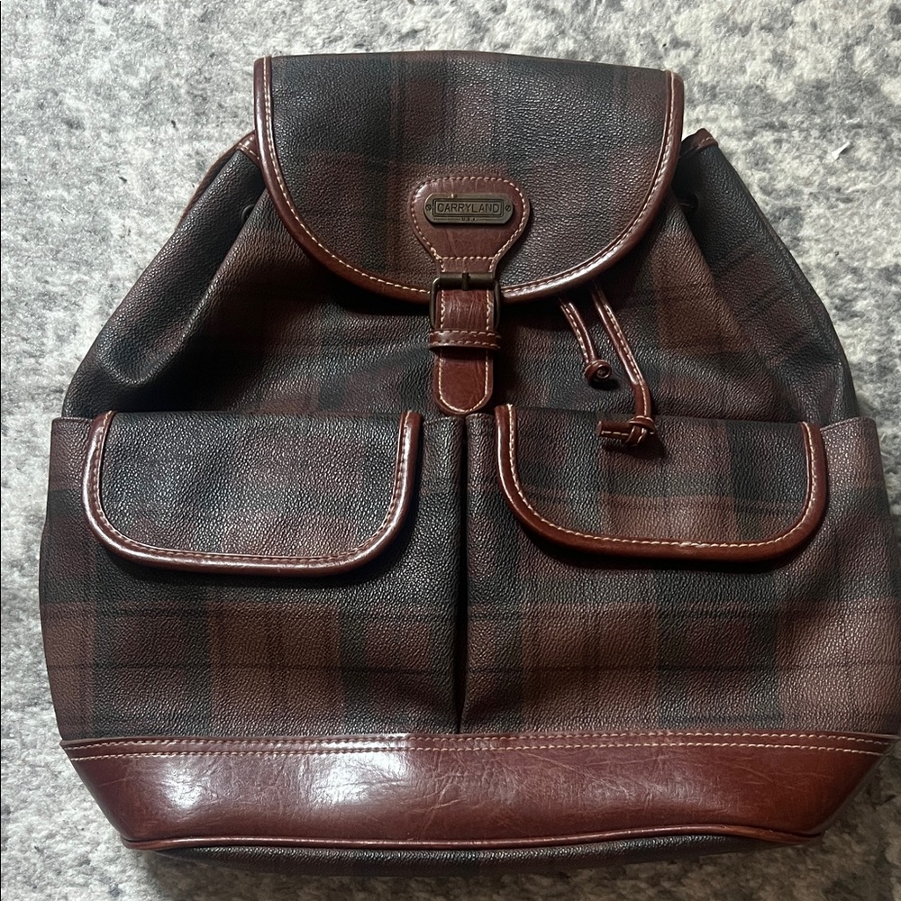Brown and Black Checkered Backpack